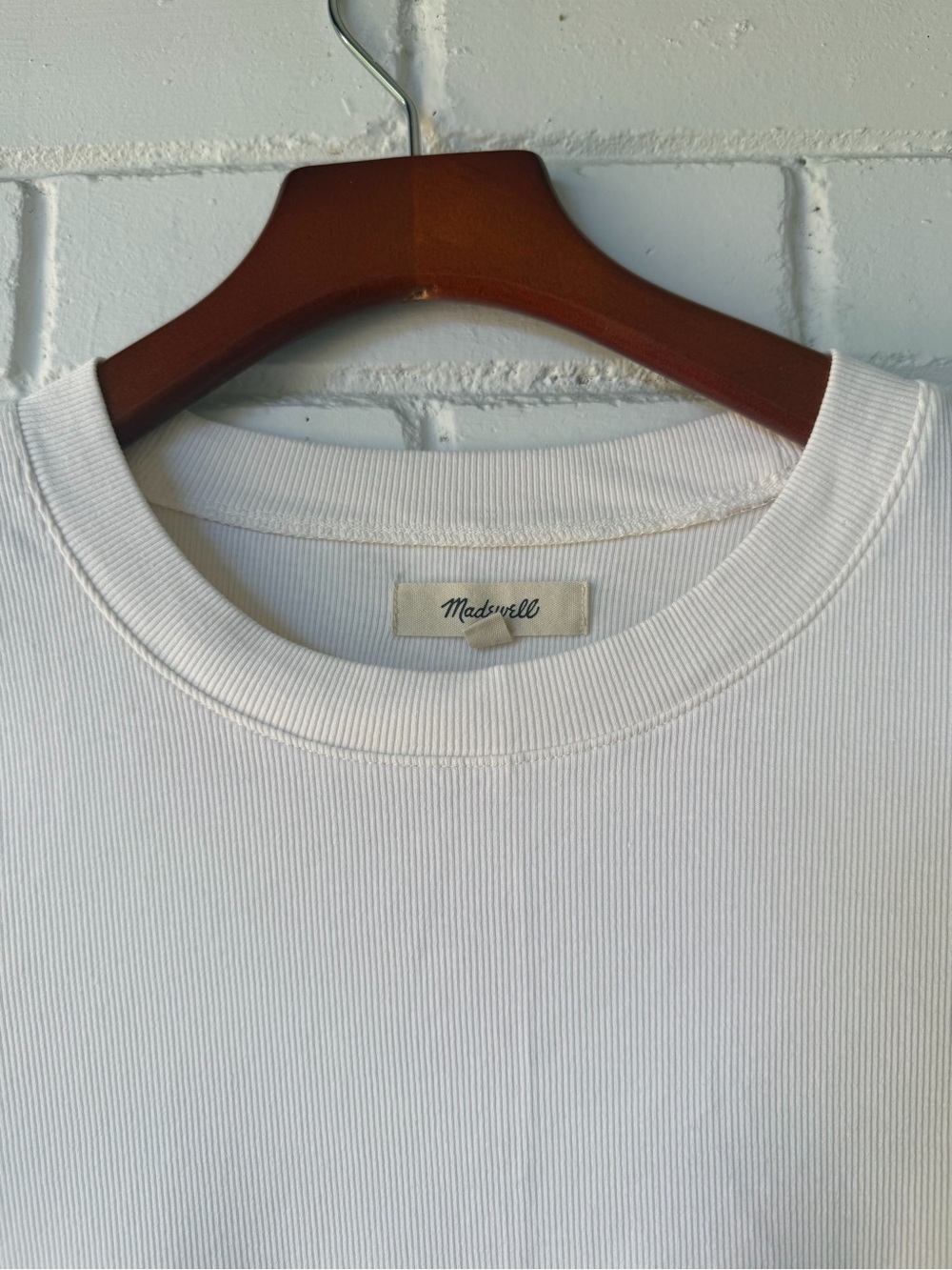 Madewell Ribbed Short Sleeve Crewneck Baby Tee - Cream / White - Picture 3 of 4